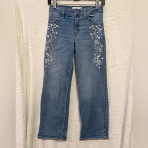 Abercrombie Fitch Kids Girls 13/14 High Rise Wide Leg Jeans Blue Embroidered